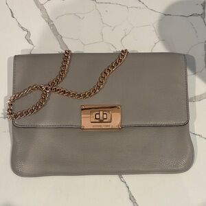 Michael Kors Taupe Leather Shoulder Bag with Gold Chain